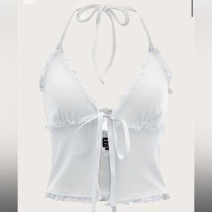 Icon trim tie front crop top